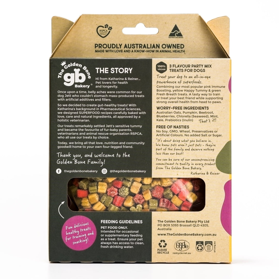 Buy 3 Flavour Party Mix Superfood Dog Treats at The Golden Bone Bakery