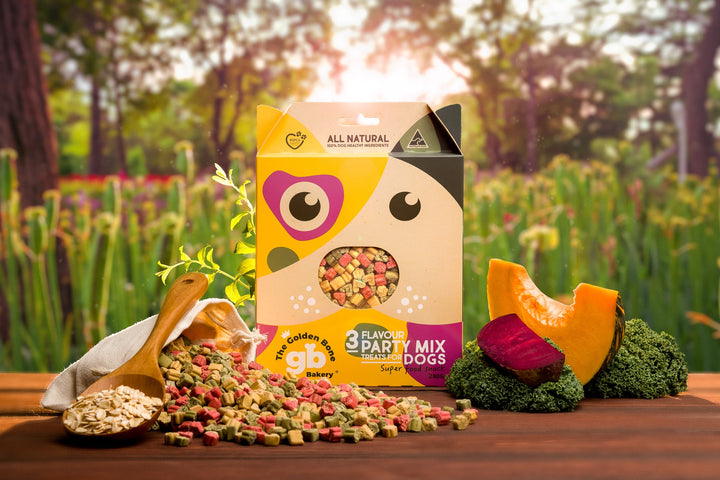 Buy 3 Flavour Party Mix Superfood Dog Treats at The Golden Bone Bakery