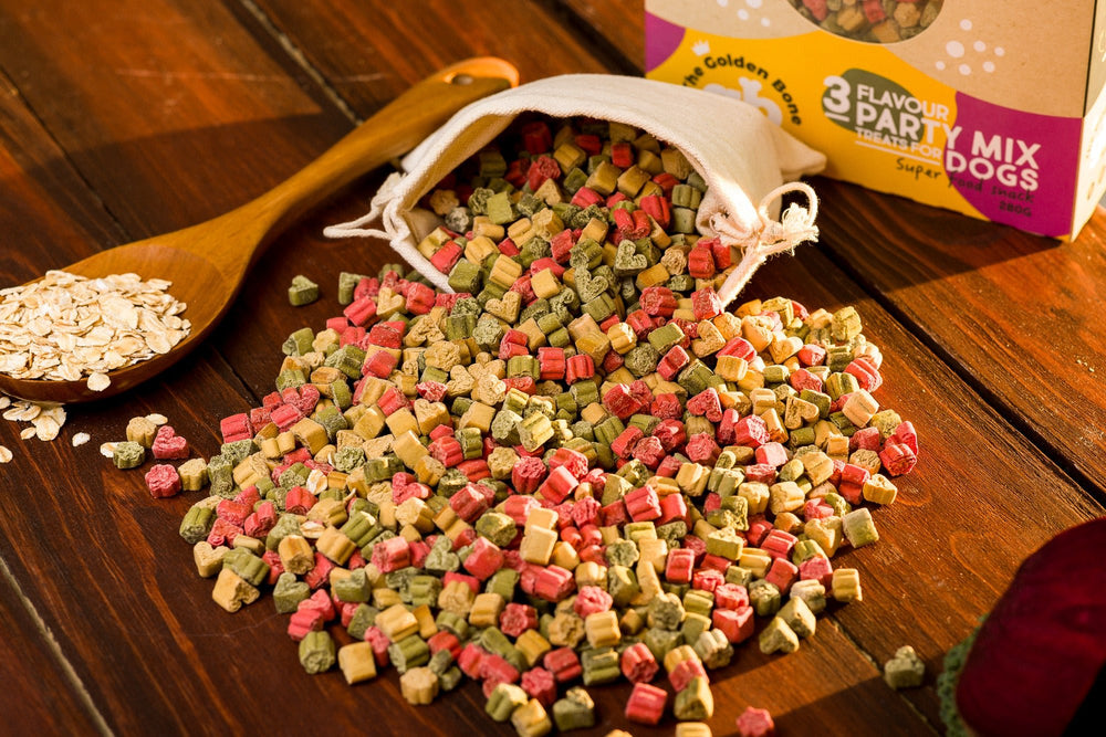 Buy 3 Flavour Party Mix Superfood Dog Treats at The Golden Bone Bakery
