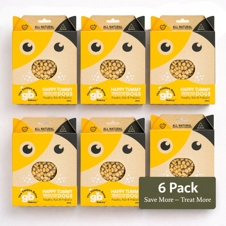 The Golden Bone Bakery Happy Tummy vegan superfood dog treats 6 pack bundle 1680g save more treat more Australian made