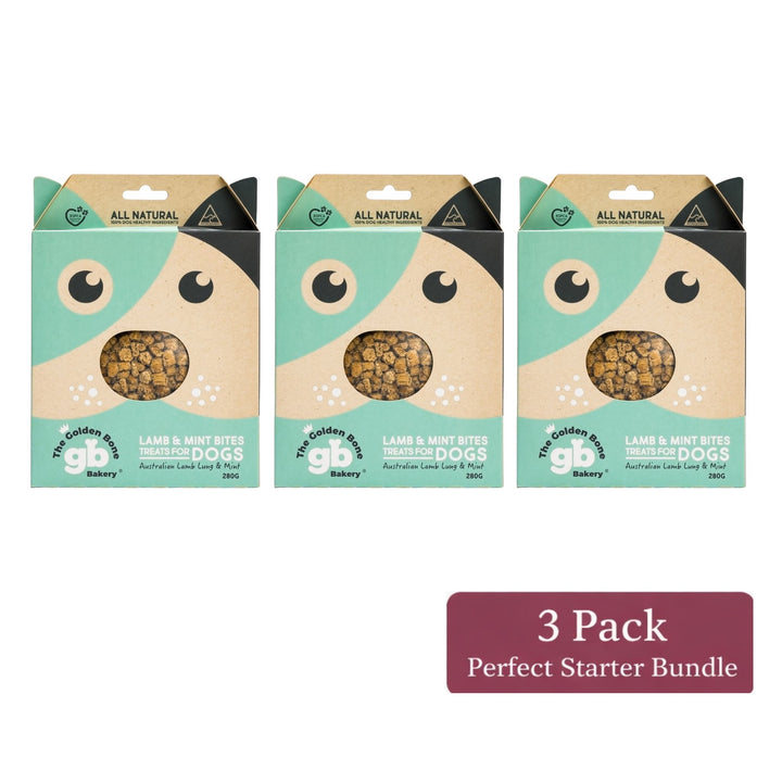 The Golden Bone Bakery Lamb and Mint Bites Australian lamb dog treats 3 pack bundle 840g perfect starter bundle Australian made